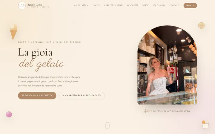 La pagina iniziale del progetto dimostrativo per Benelli Gioia, gelateria artigianale